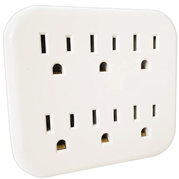 NEW Electrical Extension Grounded 6 Outlet Plug Wall Taps Indoor White Round - Picture 1 of 1